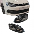 Μπροστινά Φανάρια Set Για Vw Polo 6R/ 6C 09-17 DRL GTI R-Look Μαύρα Με Ασημί Γραμμή H7/H7 Με Μοτέρ Carner - Headlights - Xenon - Bulbs